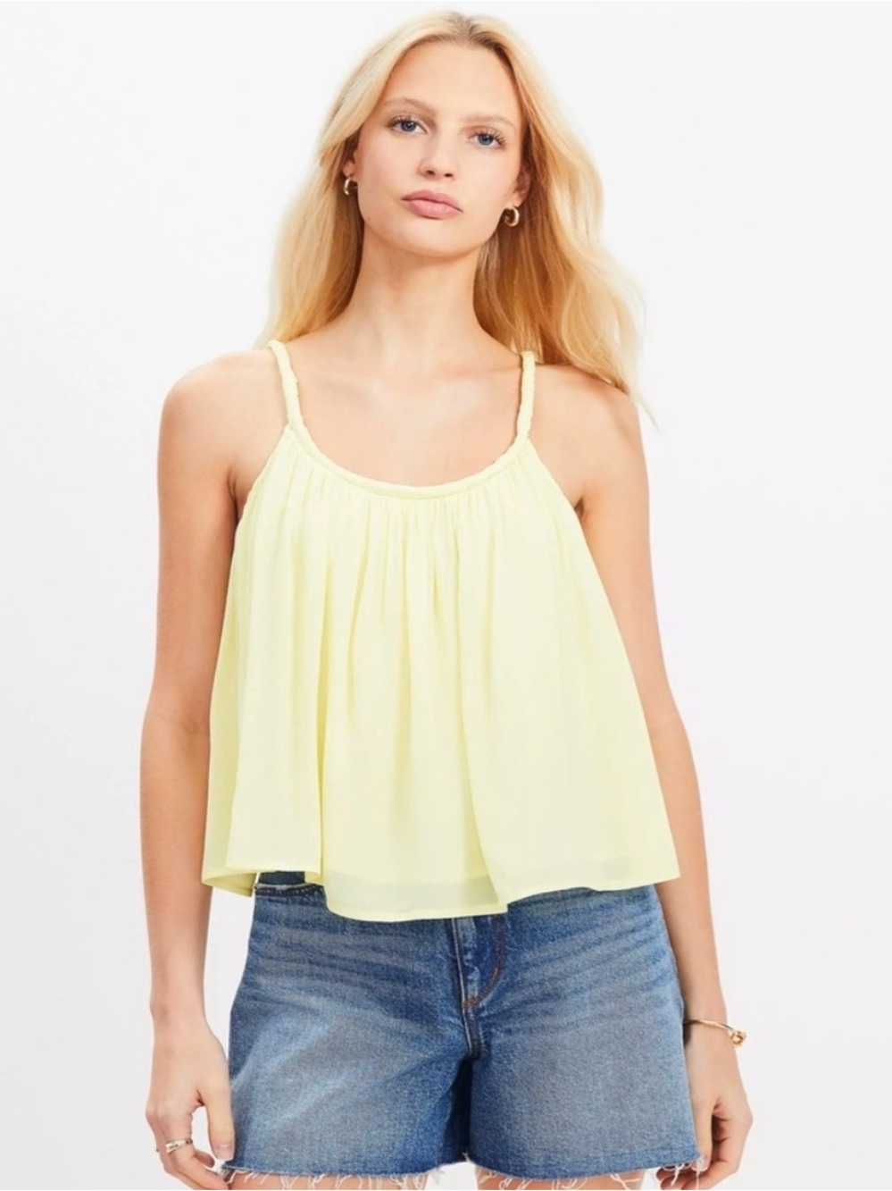 LOFT Pale Yellow Braided-Strap Swing Cami